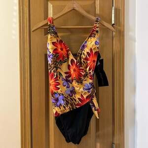Beach Native Floral Animal Print Wrap One-Piece Swimsuit Size 12
